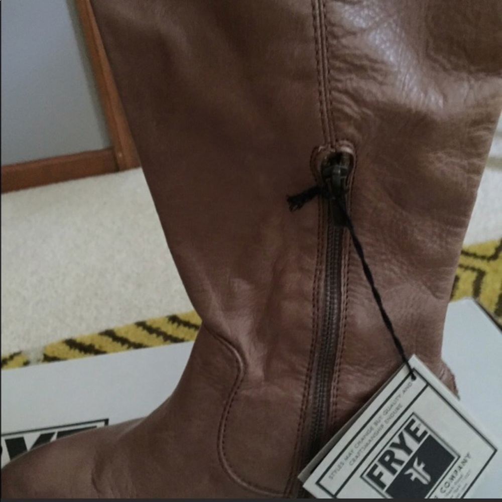 FRYE tan leather calve length boots